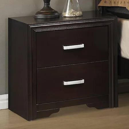 Transitional Night Stand with Crown Molding and Simple Metal Hardware